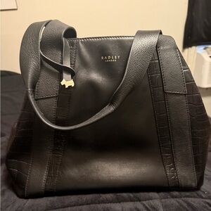 Radley Black Leather Handbag with Gold Accents